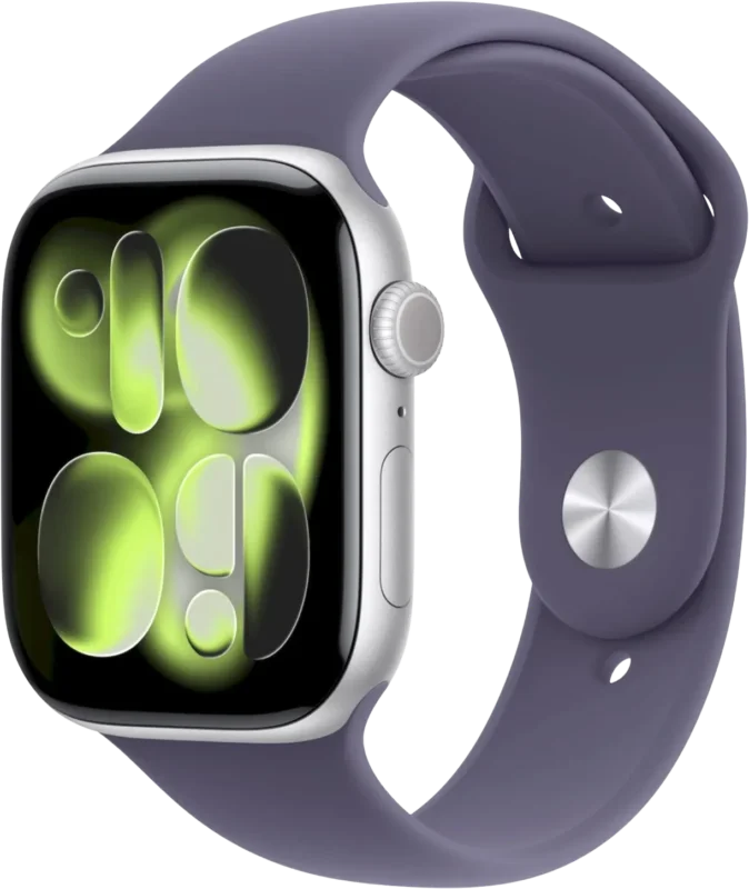 Apple Watch 11 GPS + Cellular 46mm Stříbrný hliník s mlžně fialovým sportovním řemínkem - S/M Víkendová Akce