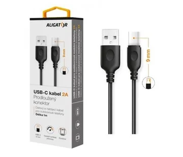 Aligator datový a nabíjecí kabel USB-C s prodlouženým konektorem 9 mm, 2A, délka 1 m, černá Must-Have