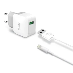 Objednat Nyní Set Celly Turbo cestovní USB nabíječky a Lightning kabelu, 2,4 A, bílá