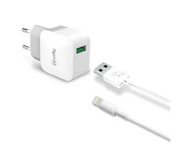 Objednat Nyní Set Celly Turbo cestovní USB nabíječky a Lightning kabelu, 2,4 A, bílá
