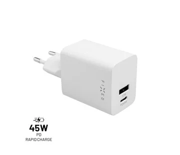 Nízká Cena Síťová nabíječka FIXED Mini s USB-C a USB výstupem, podpora PD, 45W, bílá