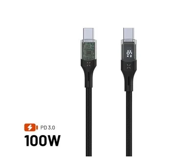 Nabíjecí a datový kabel FIXED s displejem s konektory USB-C/USB-C a podporou PD, 1.2m, USB 2.0, 100W, černý Přímo Od Výrobce