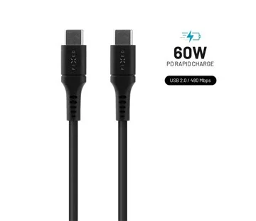 Krátký nabíjecí a datový Liquid silicone kabel FIXED s konektory USB-C/USB-C a podporou PD, 0.5m, USB 2.0, 60W, černý Akce