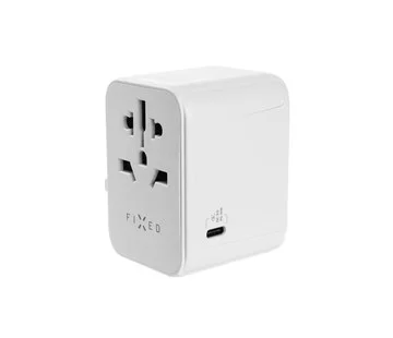 Přímo Od Výrobce Cestovní adaptér FIXED pro EU, UK a USA/AUS, s 1xUSB-C a 2xUSB výstupem, GaN, PD 30W, bílý