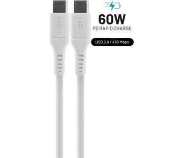 Nabíjecí a datový Liquid silicone kabel FIXED s konektory USB-C/USB-C a podporou PD, 1.2m, USB 2.0, 60W, bílý Aktuální