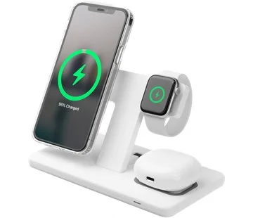 Stojánek s bezdrátovým nabíjením 3v1 FIXED MagPowerstation s podporou uchycení MagSafe, 15W+15W+5W, bíly Zlevněný