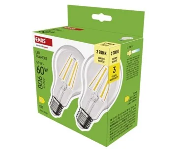 Emos LED žárovka Filament A60 / E27 / 5,9 W (60 W) / 806 lm / teplá bílá Objednat Nyní