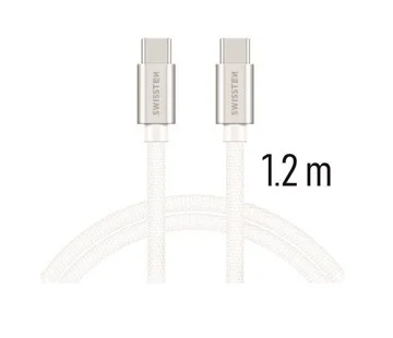 Značkový Swissten kabel Textile USB-C 1,2 m, stříbrná
