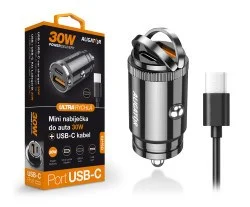 Finální Výprodej Chytrá Mini nabíječka do auta ALIGATOR Power Delivery 30W, USB-C/USB-A, USB-C/USB-C kabel