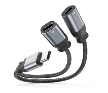 Finální Výprodej Swissten AD. USB-C/USB-C/AUX 0,12 M Čer.