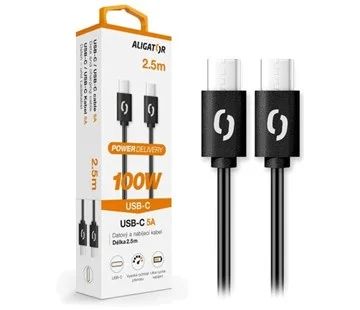 Aligator POWER 100W, USB-C/USB-C 5A, 2,5m černý datový kabel Zlevněný