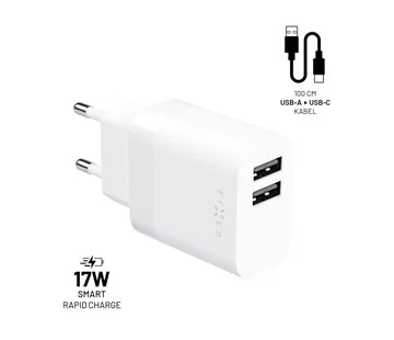 Set síťové nabíječky FIXED s 2xUSB výstupem a USB/USB-C kabelu, 1 metr, 17W Smart Rapid Charge, bílá Objednat Nyní