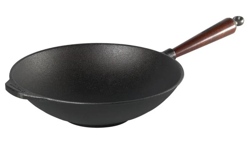 Litinová Wok pánev 30 cm, dřevěná rukojeť Nová Kolekce