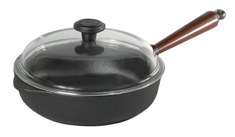 Rychlé Dodání Hluboká litinová pánev s poklicí 25 cm, dřevěná rukojeť