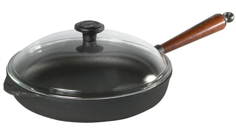 Litinová pánev s poklicí 28 cm, dřevěná rukojeť Super Cena