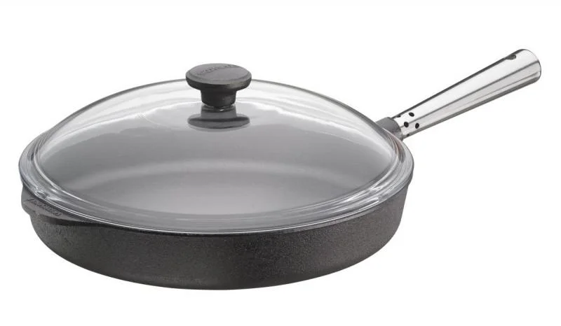 Litinová pánev s poklicí 28,8 cm, kovová rukojeť Nízká Cena