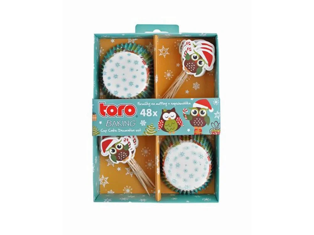 Papírové košíčky na muffiny + napichovátka 24ks TORO vánoční sovy Top Prodej