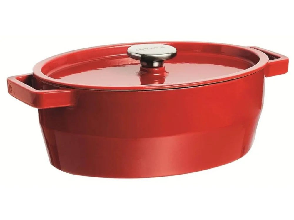 Litinový kastrol s poklicí PYREX 6l červený Výprodej