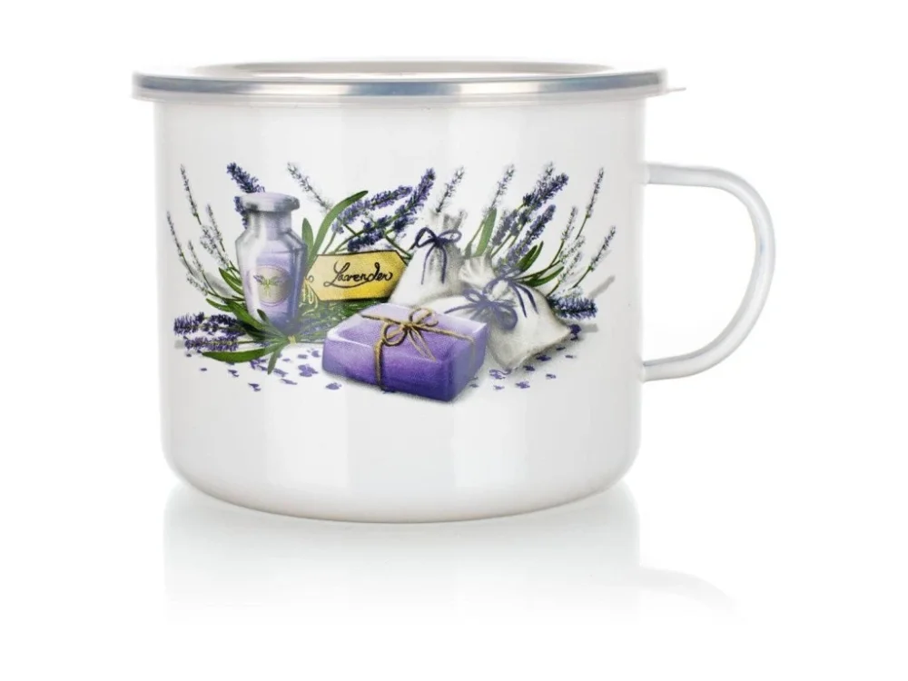 Oblíbený hrnek smalt. pr.14cm 1,4l LAVENDER + PH víko