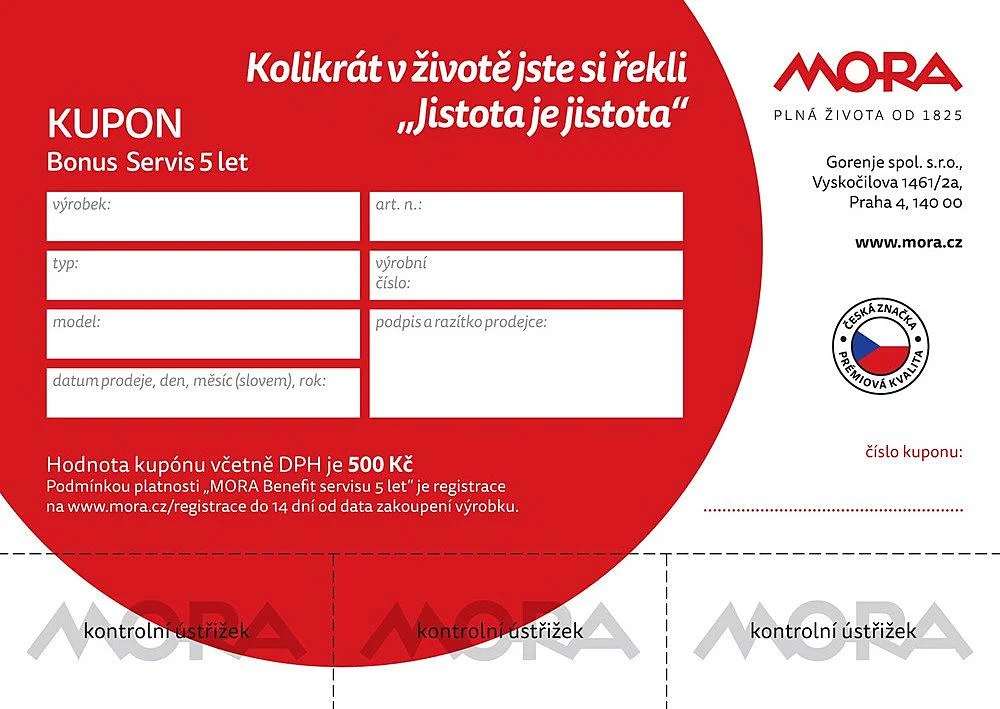 Mora BONUS SERVIS 5 let záruka Nízká Cena