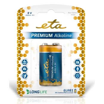 Baterie alkalická ETA PREMIUM ALKALINE 9V, 6LR61, blistr 1ks Aktuální