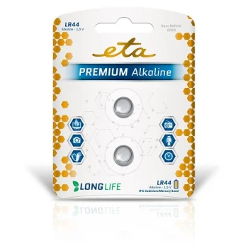 Baterie alkalická ETA PREMIUM ALKALINE LR44, blistr 2ks Akce