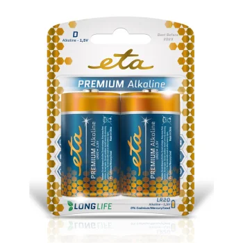 Expresní Doručení Baterie alkalická ETA PREMIUM ALKALINE D, LR20, blistr 2ks