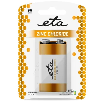 Baterie zinkochloridová ETA 6F22, 9V, blistr 1ks Novinka
