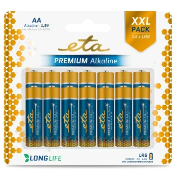 Baterie alkalická ETA PREMIUM ALKALINE AA, LR06, blistr 14ks Finální Výprodej